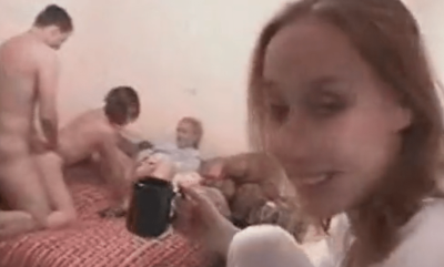 Some british amateurs guys meet a group of girls already drunked at the party